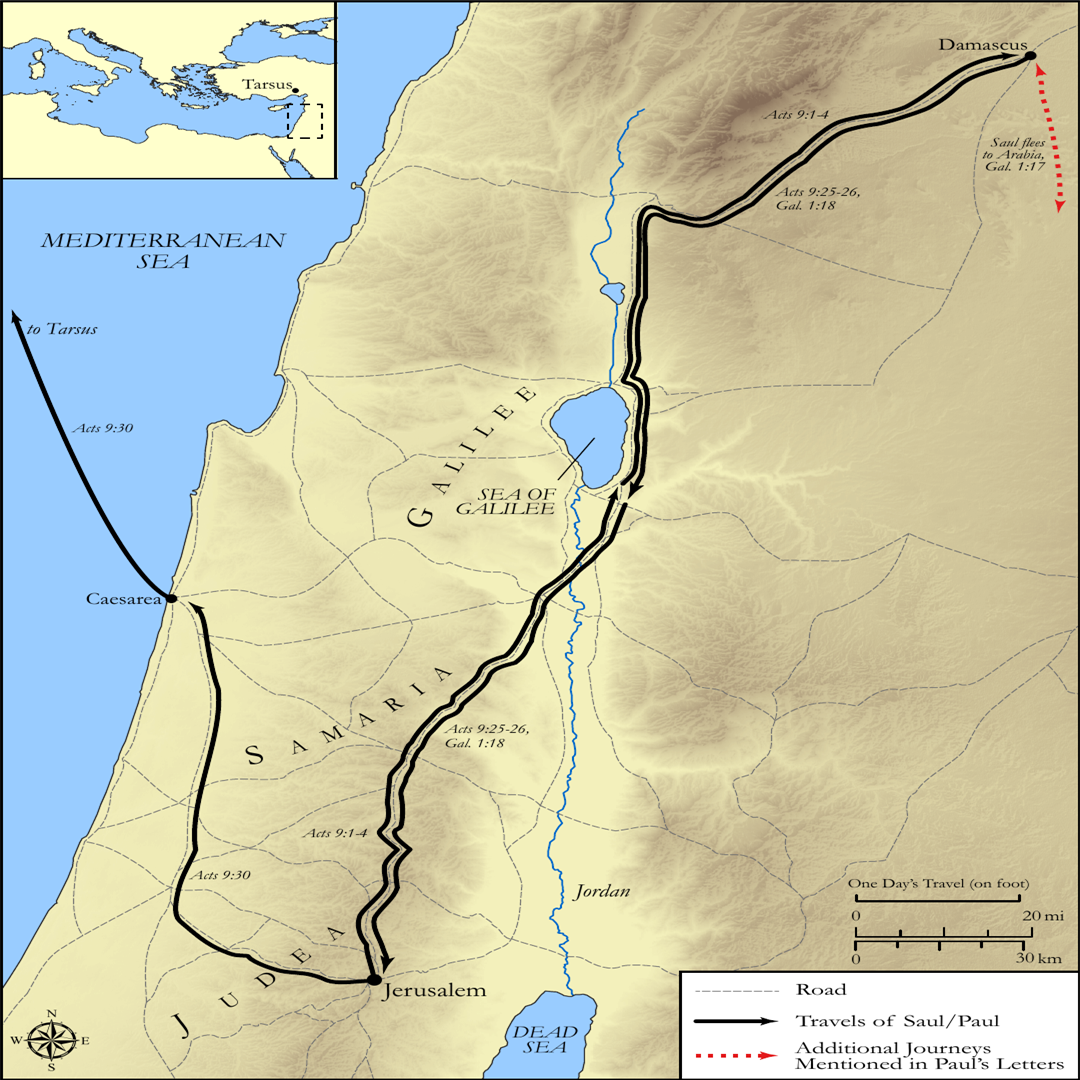 Map from Jerusalem to Damascus